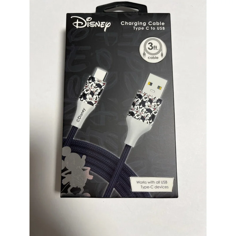 Disney Mickey Charging Cable Type C‎ To USB 3 FT Cable Black